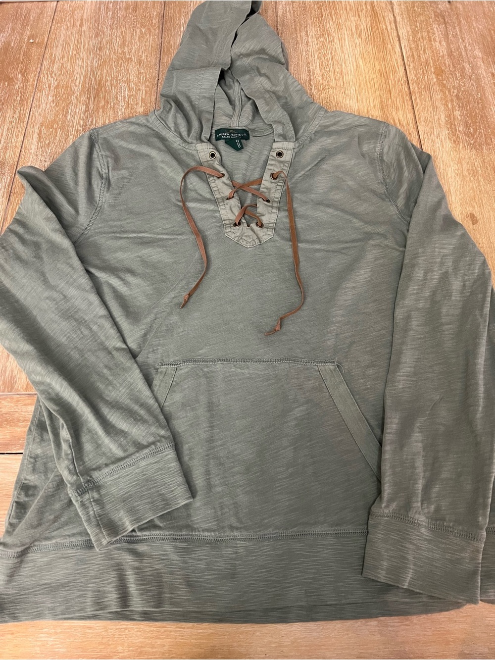 Ralph Lauren Olive Green Hooded Lace-Up Pullover